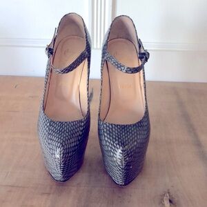 Christian Louboutin Grey Snakeskin Leather Lady Daf Mary Jane Platform